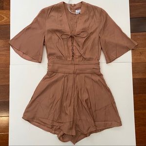 Runaway Spring Summer Lace Up Metallic Brown Short Sleeves Romper Size XS